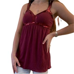 Women’s Express Red Sequin Detail Tank Top Sz XS